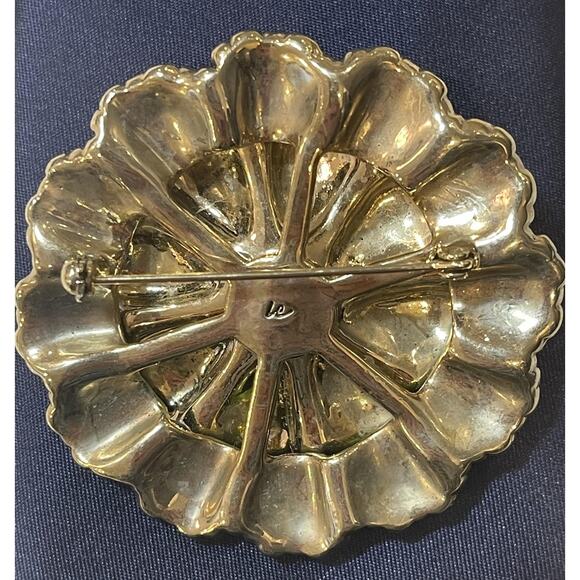 LC Liz Claiborne Green Enamel Rhinestone Flower Brooch Pin Green Crystal - Picture 2 of 4